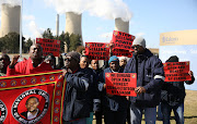 Eskom workers protest over salary increases outside the Lethabo power station in the Free State.