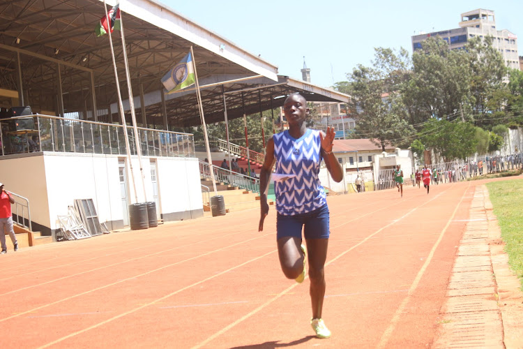 East Africa U-18 400m champion Beatrice Machoka in action at Gusii Stadium