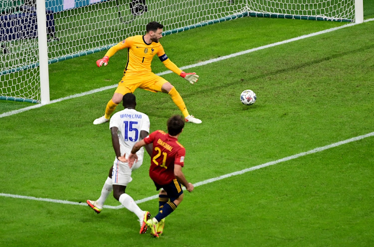 Spain's Mikel Oyarzabal scores in the Nations League final against France at the San Siro, Milan on October 10, 2021