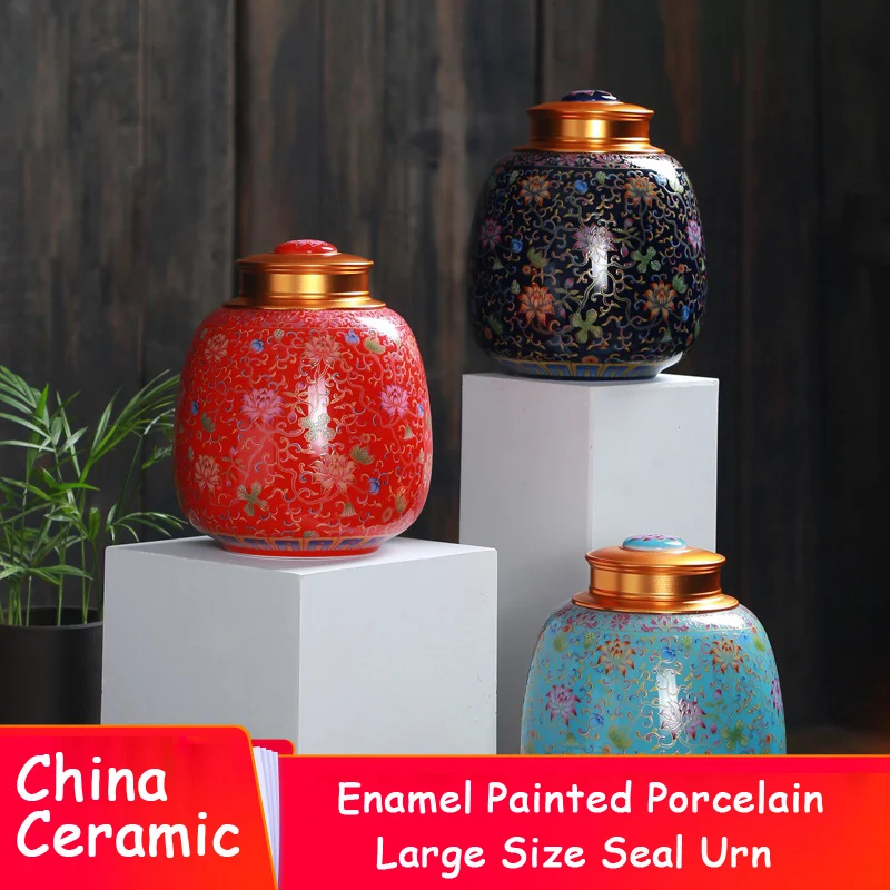 Title 3, Large Ceramic Enamel Tea Caddy Sealed Tea Box H...