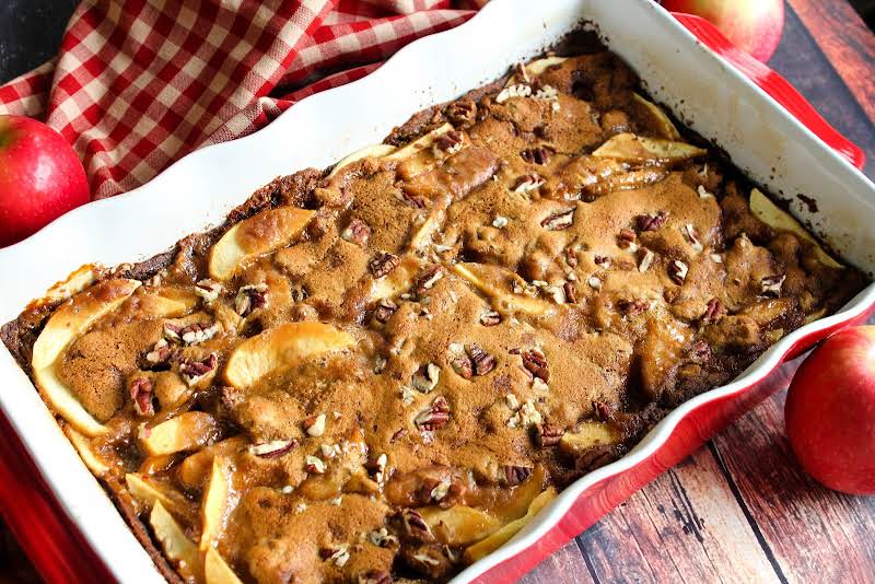 Caramel Apple Pecan Bars Ready To Be Sliced.