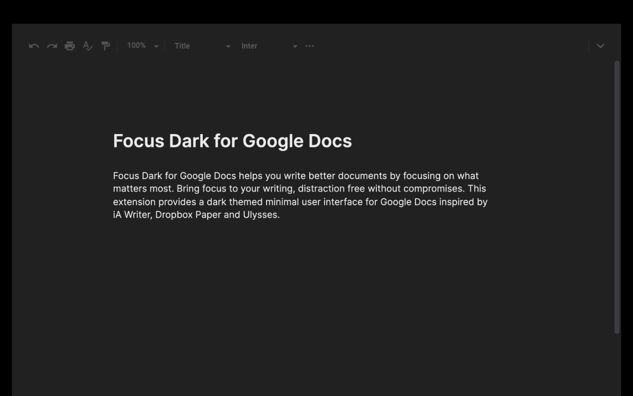 Focus Dark for Google Docs Preview image 3