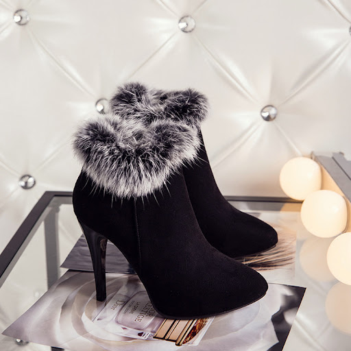 Title 21, Womens Fur Booties Plus Size Pointed High Heel...