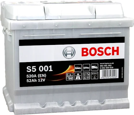 Bilbatteri 12V 52Ah Bosch S5001 DIN: 552401052 LxBxH:207x175x175mm -  batteriexpressen