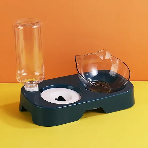 Dog Bowl with Stand Automatic Water Storage Dispenser Pet Cat Food Bowl 2-in-1 Splash-proof Water Container Elevated Rem