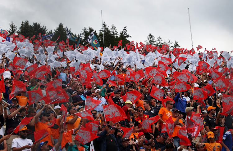 Fans are pictured with flags during the Austrian F1 Grand Prix.