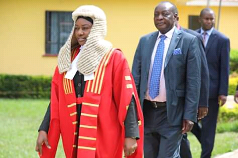 Vihiga assembly speaker Hasna Mudeizi and Governor Wilber Ottichilo at the county Assembly during the State of the County address