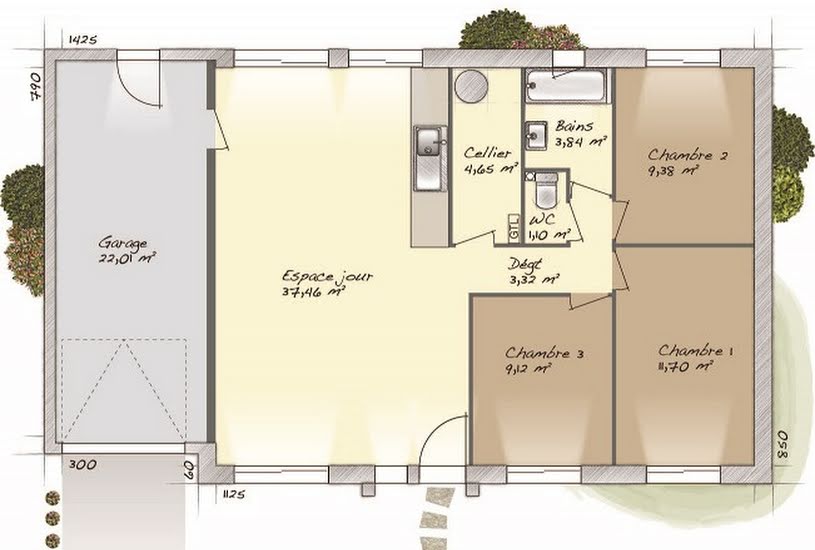  Vente Terrain + Maison - Terrain : 800m² - Maison : 80m² à Guignicourt (02190) 