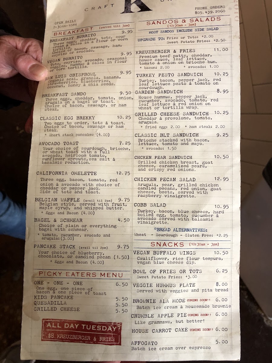 Food menu as of 12/28/19