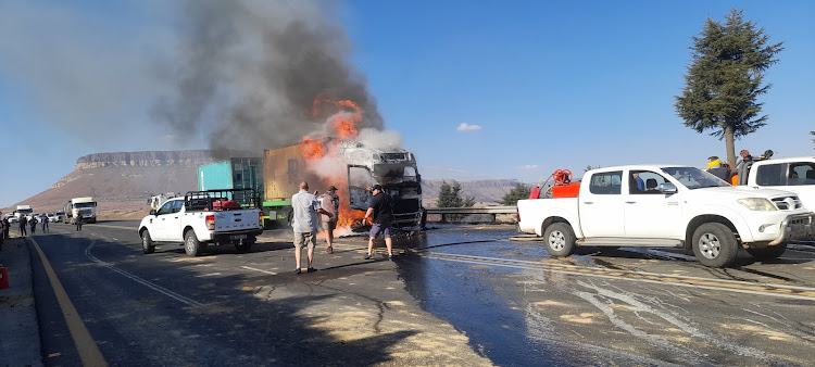 A truck was petrol bombed during a violent protest on the N3 near Harrismith in the Free State on Tuesday.