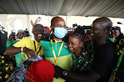 ANC members celebrating Mandla Ndlovu's election as chairperson for Mpumalanga during the provincial conference held at Witbank dam, Emalahleni.