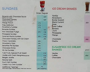 Giani's Ice Cream menu 