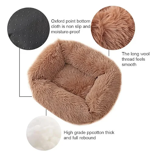 Square Dog Cat Bed with Side Cover Medium Large Sofa Plush Kennel Winter Warm Puppy Mat Nest Soft House Non-slip Basket 