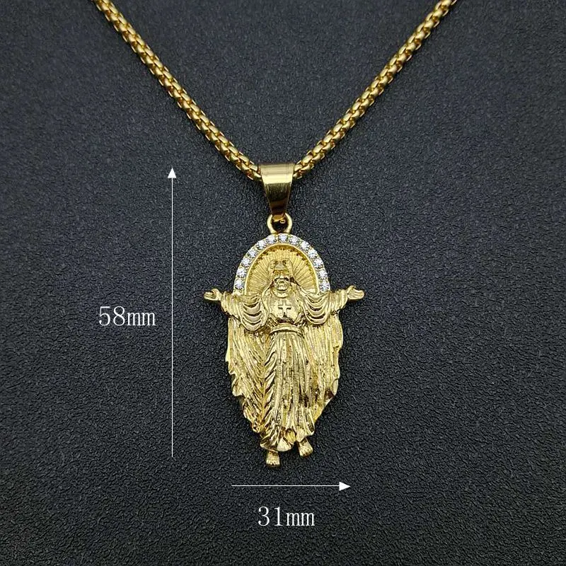 Titanium stalen goud vergulde diamant Jezus hanger ketting. Toon je geloof met stijl. Perfect cadeau voor haar en hem.