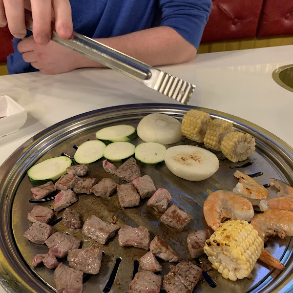 Grill on the table. We cooked GF items first.