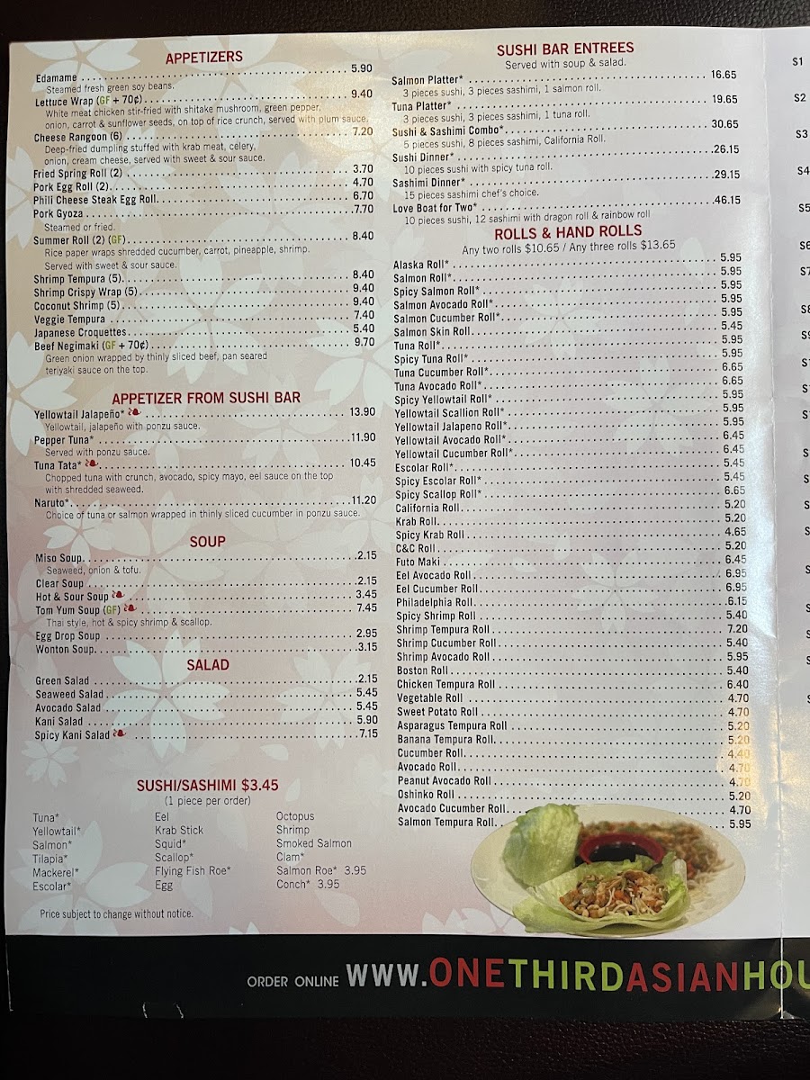 Menu pg 1 with GF marked in green