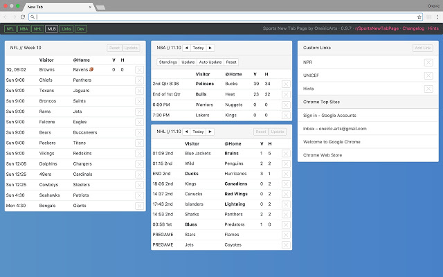 Sports New Tab Page (React)