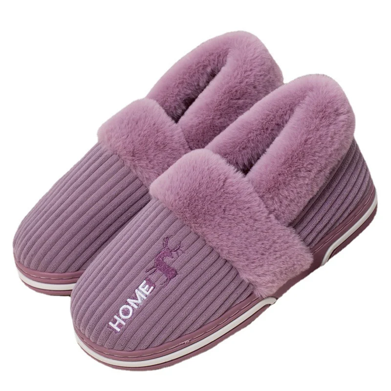 Zapatillas de casa cálidas de invierno bordadas con ciervos para mujer y hombre, perfectas para parejas, ideales para dormitorio y uso interior.