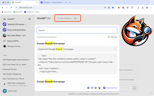 ChatGPT Conversation History Search