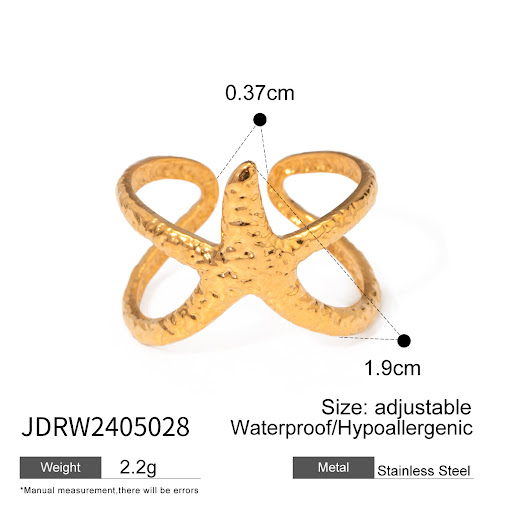 Title 1, Ocean 18K Gold Stainless Steel Starfish Open Ri...