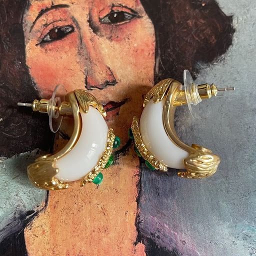 Title 2, Vintage Grandmother Green Resin Stud Earrings, ...