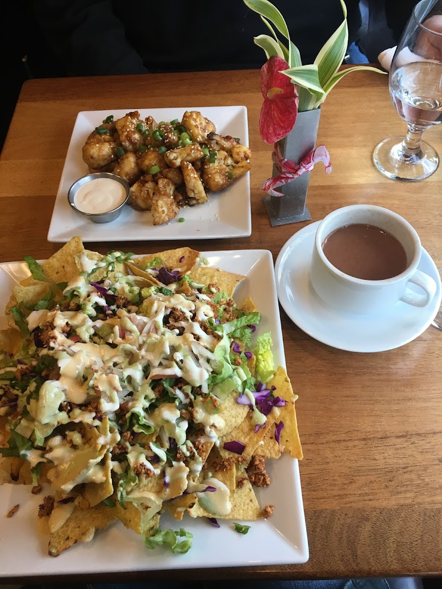 Wings (top), hot chocolate (right), nachos (bottom) February2018