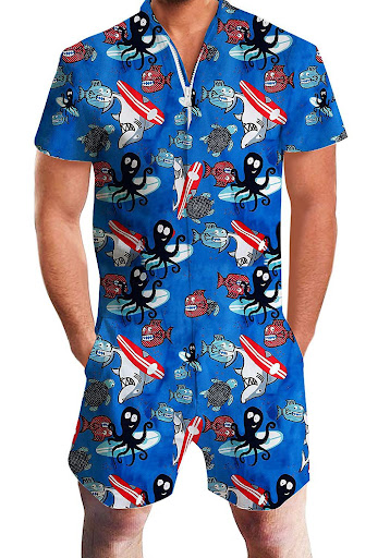Title 2, Beautiful Mens Summer Short-sleeved Jumpsuit H...
