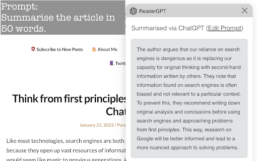 ReaderGPT: ChatGPT based Web Page Summariser