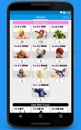 Calculator for Clash of Clans