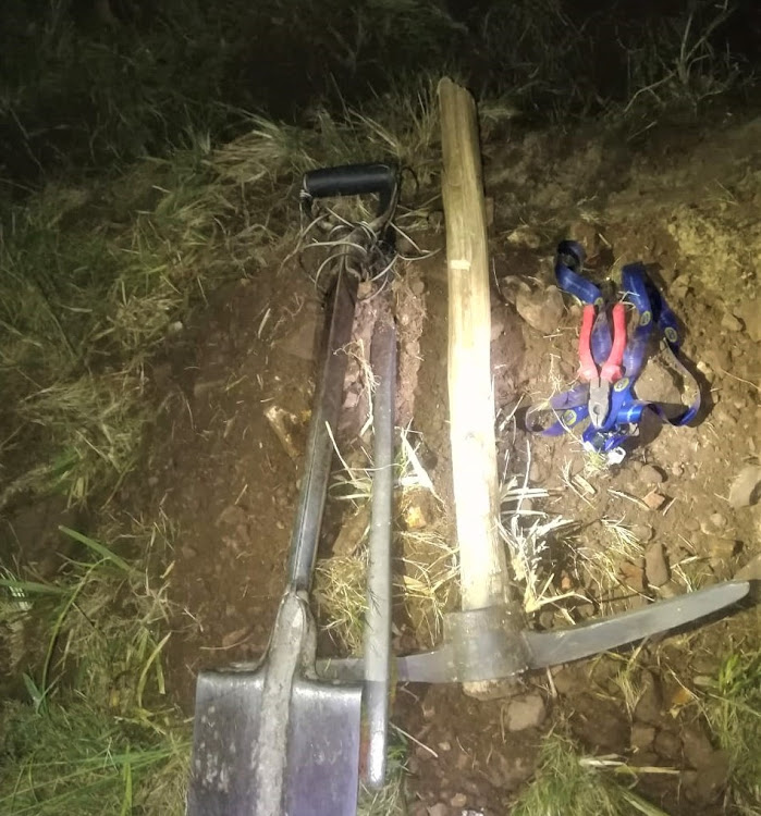 HARD EVIDENCE: Tools used by the two men arrested for digging up electrical cables on a suburban Port Elizabeth road.