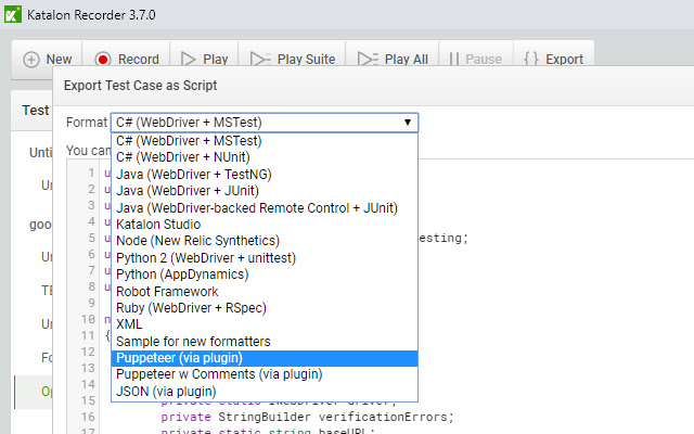 Puppeteer exporter for Katalon Recorder