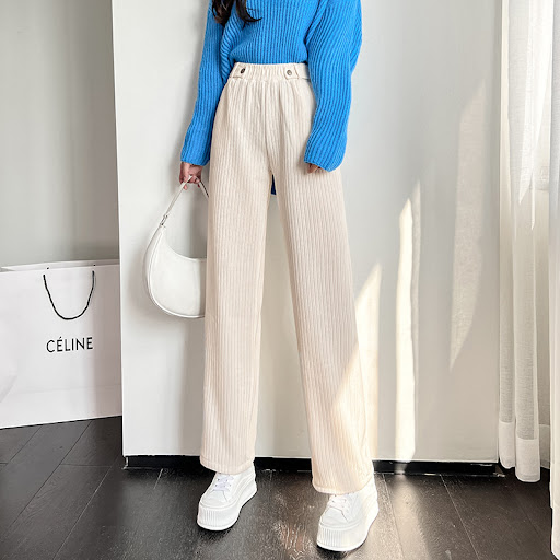 Title 2, High-waist straight-leg corduroy casual pants f...