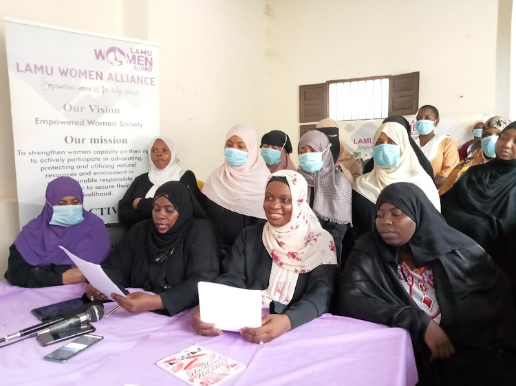 Members of the Lamu women alliance during a press conference at their office in Lamu island.