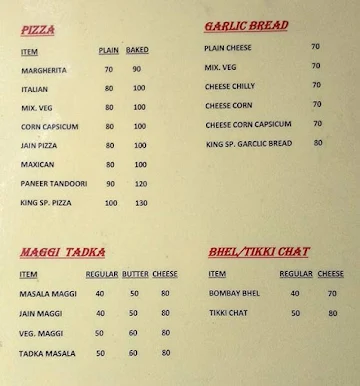 Kings Snacks menu 