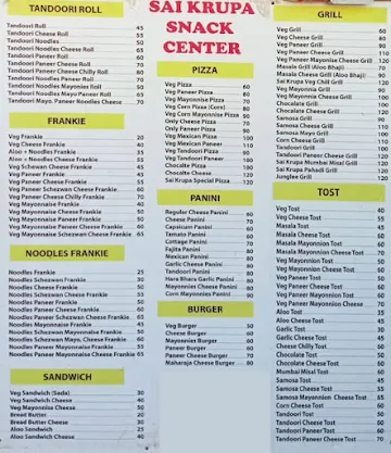 Sai Krupa Snacks Center menu 