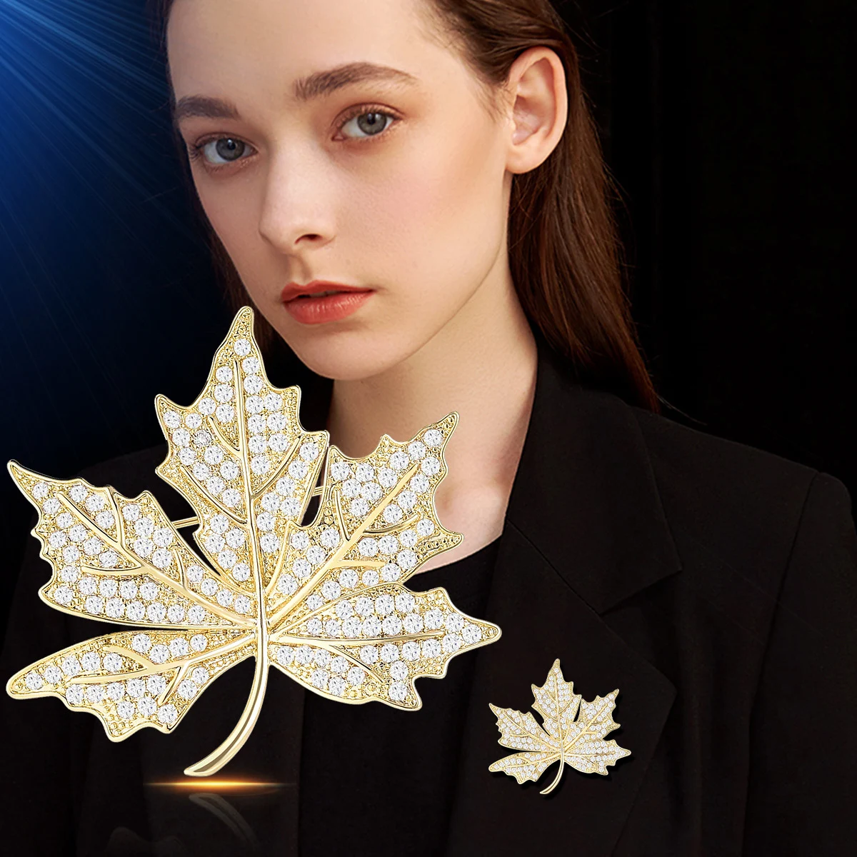 Title 3, High-end Elegant Golden Maple Leaf Brooch for W...