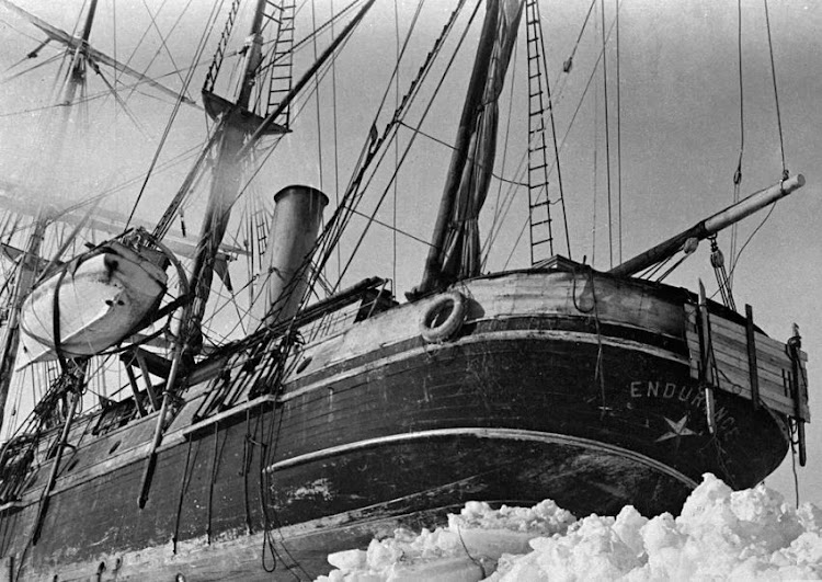 The Endurance trapped in the Antarctic ice before sinking.