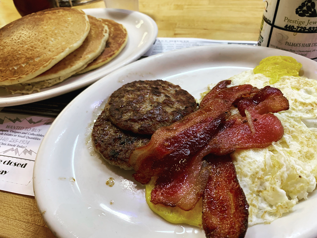 Full belly breakfast with gluten free pancakes