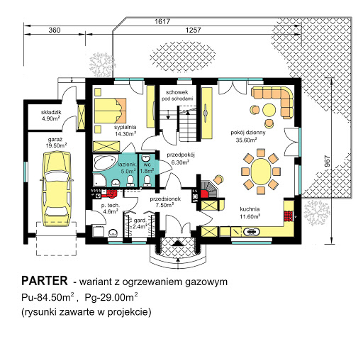 BW-48 wariant 1 - Rzut parteru - propozycja adaptacji - ogrzewanie gazowe