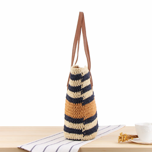 Title 1, The Wild Striped One-Shoulder Straw Bag, Korean...