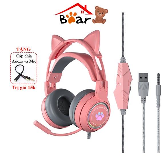 Tai Nghe Chụp Tai Có Dây Có Tai Mèo Có Micro Đàm Thoại Chơi Game. Tai Nghe Máy Tính Gaming Headphone Cute