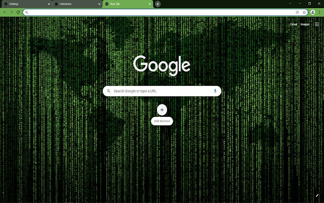 Green Matrix Code World Map chrome extension