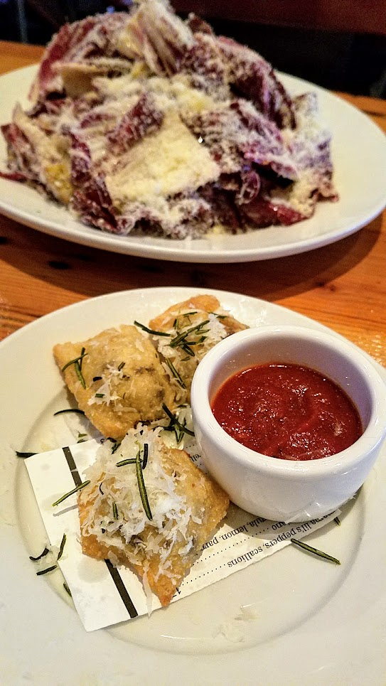 The Portland Dumpling Week 2017 special from Oven and Shaker you can spy on their chalkboard is the Salami and Sausage or Truffle Cheese and Maitake Mushroom (pictured here) pizza dumplings, a upgraded version of the pizza bites of childhood