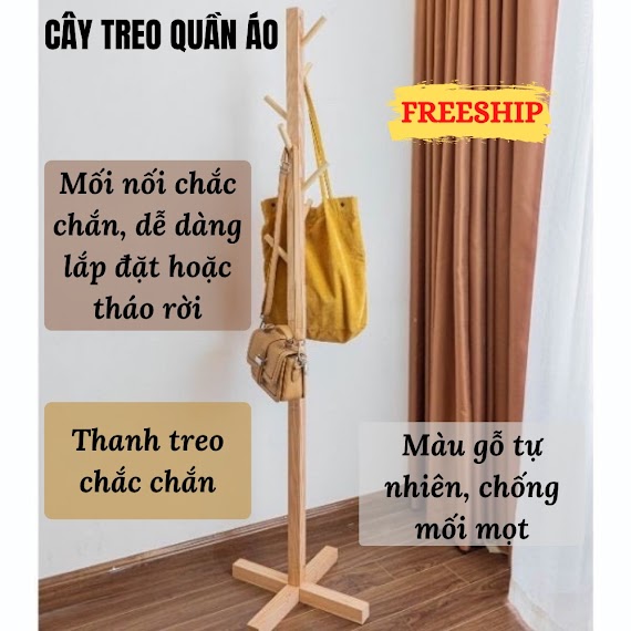 Cây Treo Quần Áo Đứng Bằng Gỗ, Kệ Sào Treo Đồ Đứng Kiểu Nội Thất Hàn Quốc Kenshin Shop