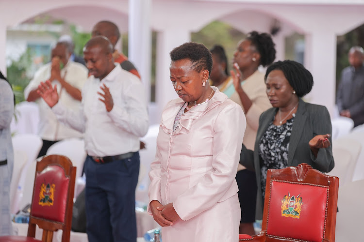 First Lady Rachel Ruto and State House staff during morning devotion on November 7, 2022.