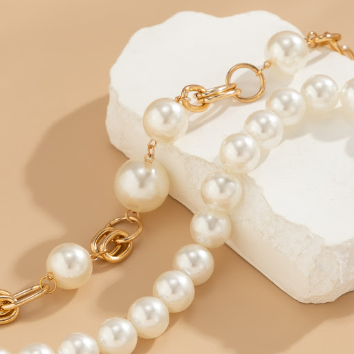 Title 6, Exaggerated Punk Round Beads Double-Layer Neckl...