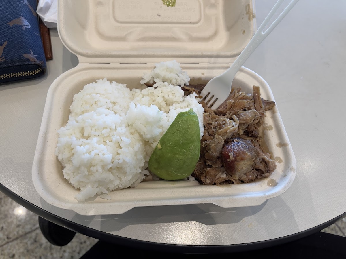 Kalua pork, rice, and added avocado