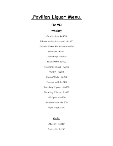 Pavilion Restaurant menu 