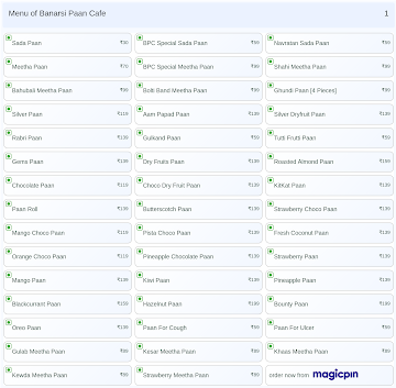 Banarsi Paan Cafe menu 