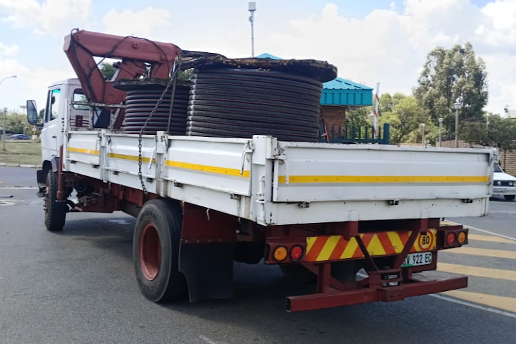 The City of Ekurhuleni's anti-cable theft task team and a private security company intercepted a truck just before it left with cable worth R1.2m from the city’s stores in Alberton. An employee is one of three suspects arrested.